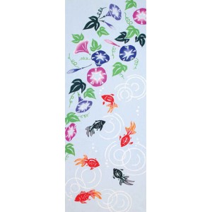 Tenugui - Goldfish and flowers (black)